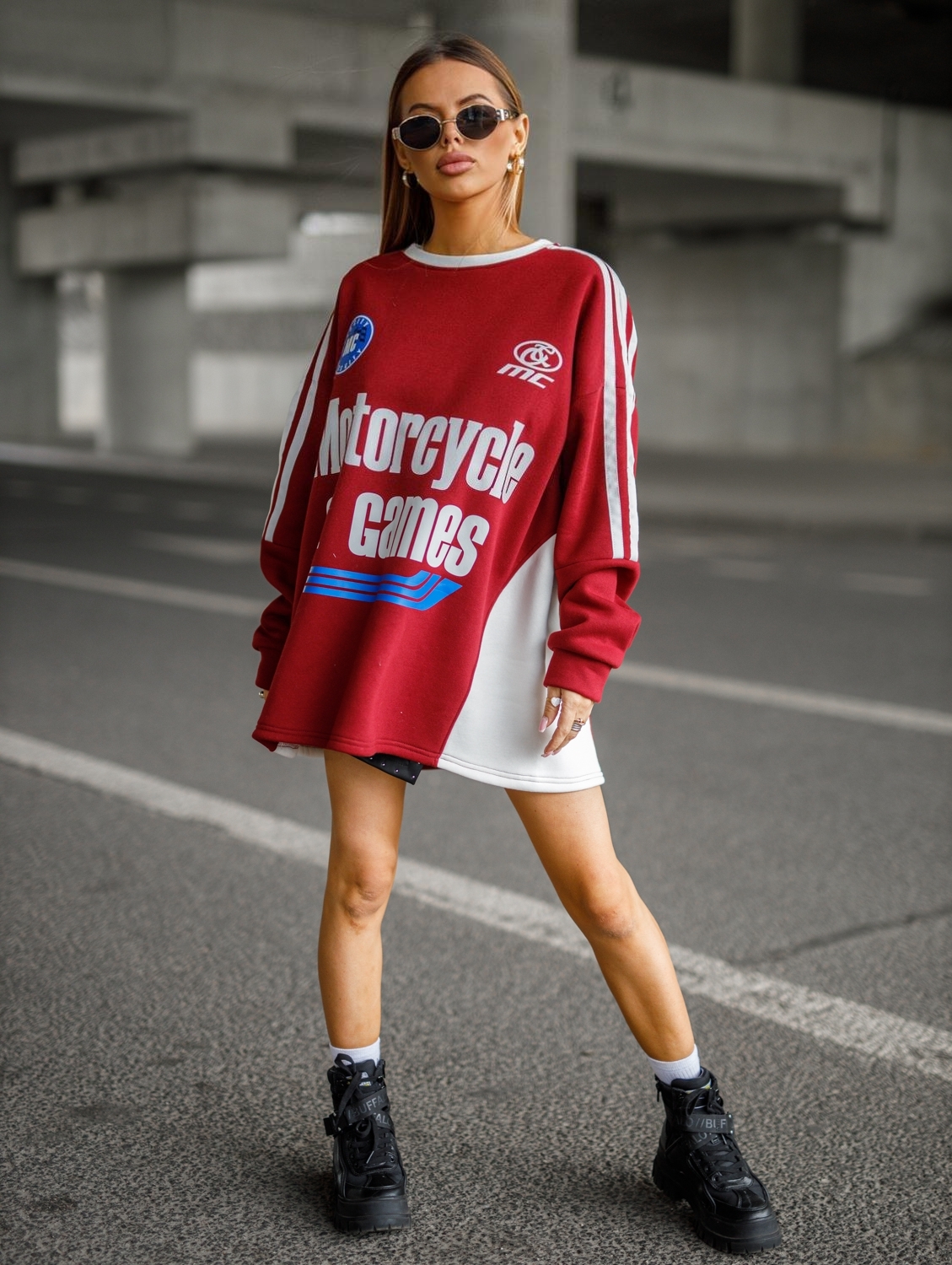 BLUZA OVERSIZE MOTORS – BURGUND - obrazek 2