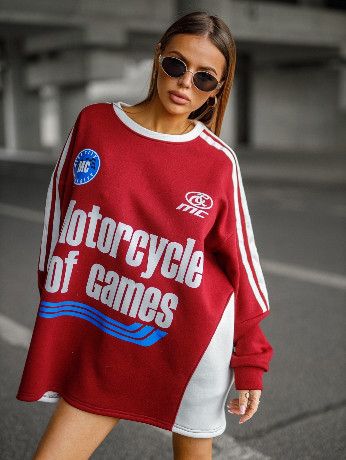 BLUZA OVERSIZE MOTORS – BURGUND - obrazek 3