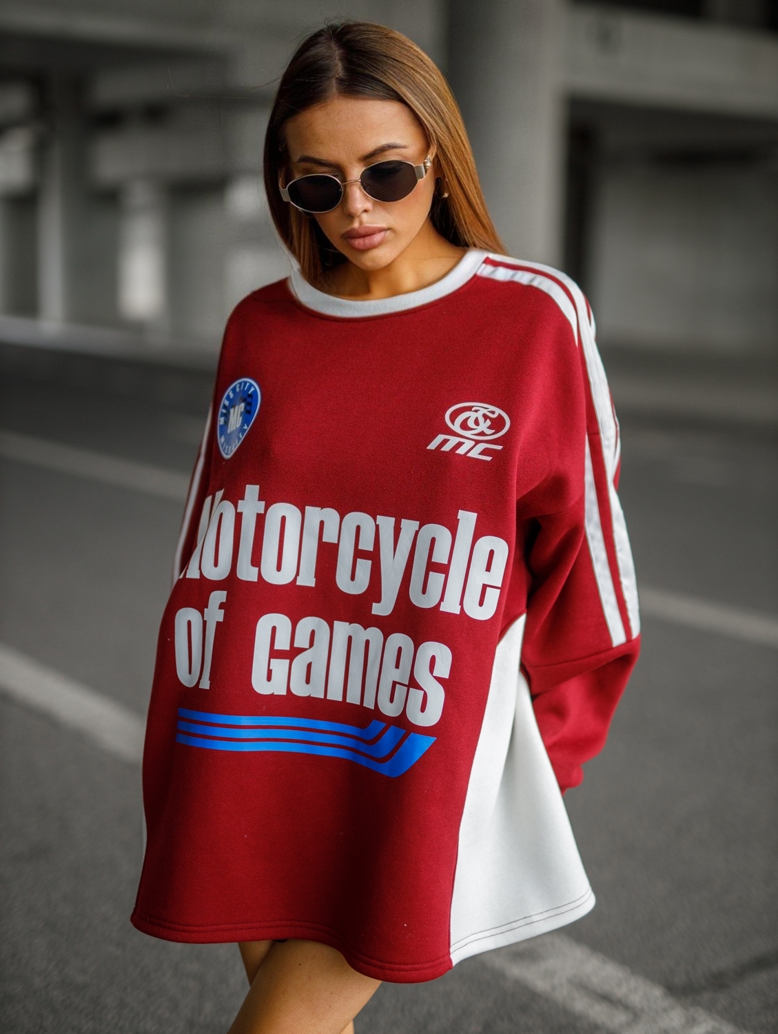 BLUZA OVERSIZE MOTORS – BURGUND - obrazek 4