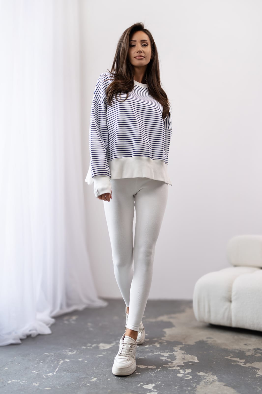 BLUZA Z BAWEŁNA STRIPES GRANATOWA - obrazek 4