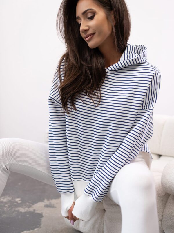 BLUZA Z BAWEŁNA I KAPTUREM STRIPES GRANATOWA