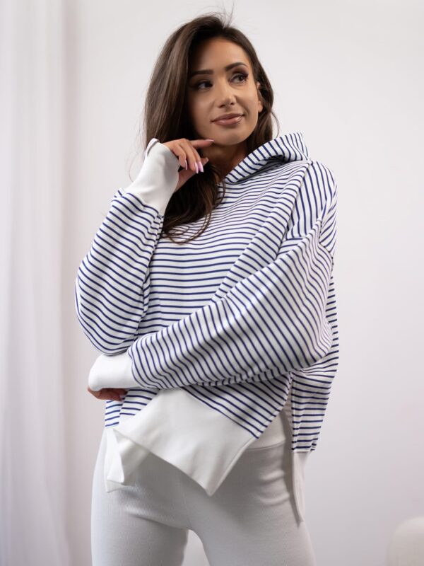 BLUZA Z BAWEŁNA I KAPTUREM STRIPES GRANATOWA