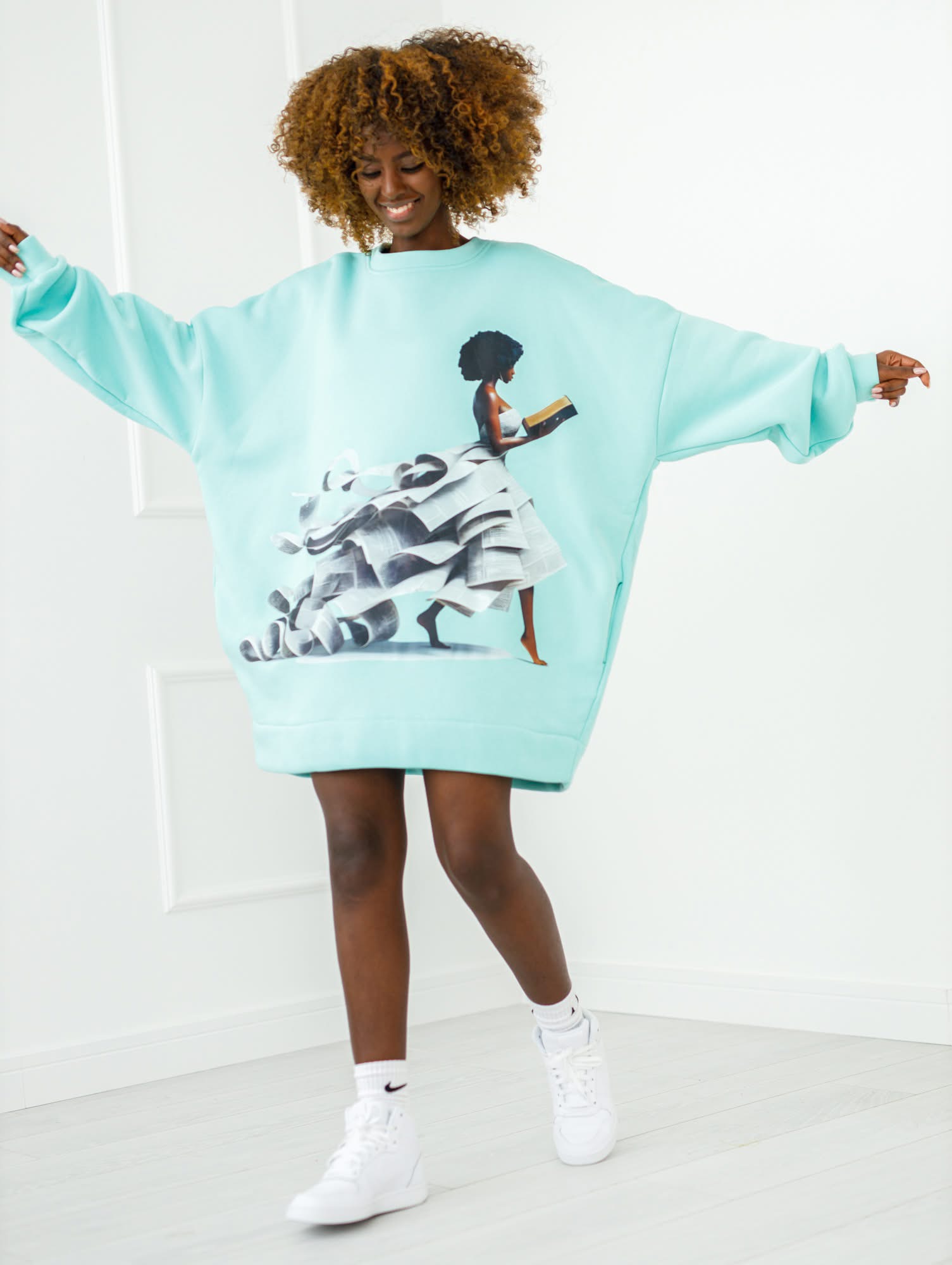 BLUZA OVERSIZE # WOMEN CYAN - obrazek 3