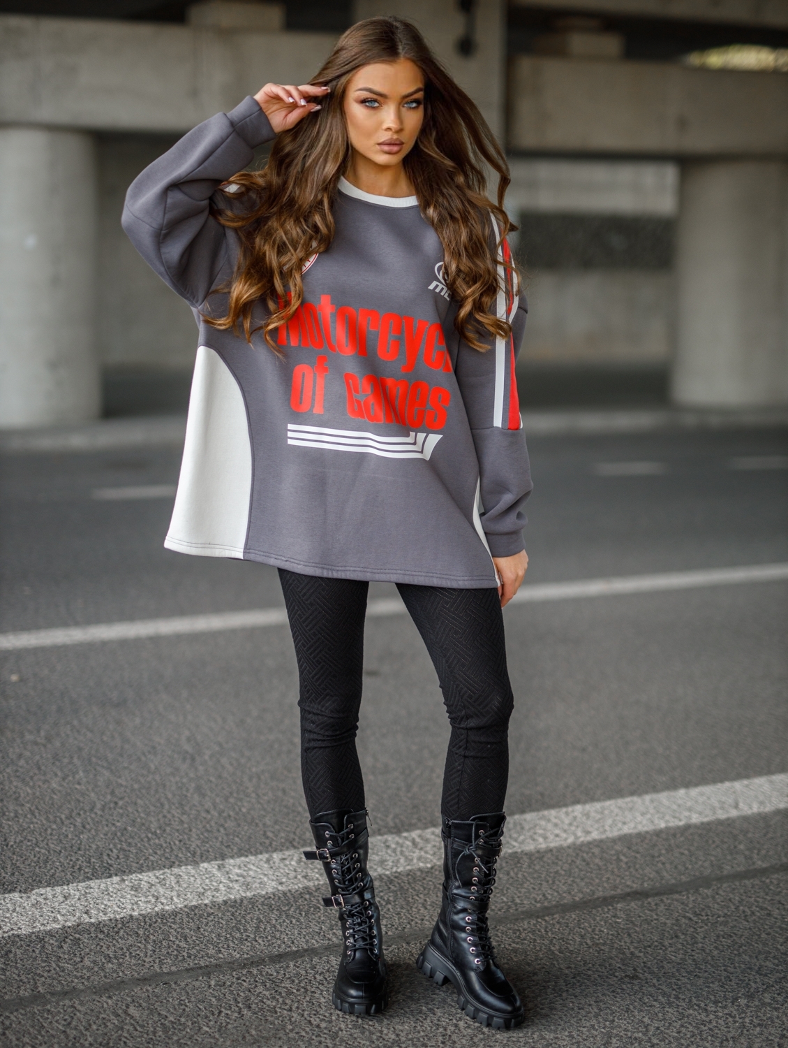 BLUZA OVERSIZE MOTORS – GRAY - obrazek 6