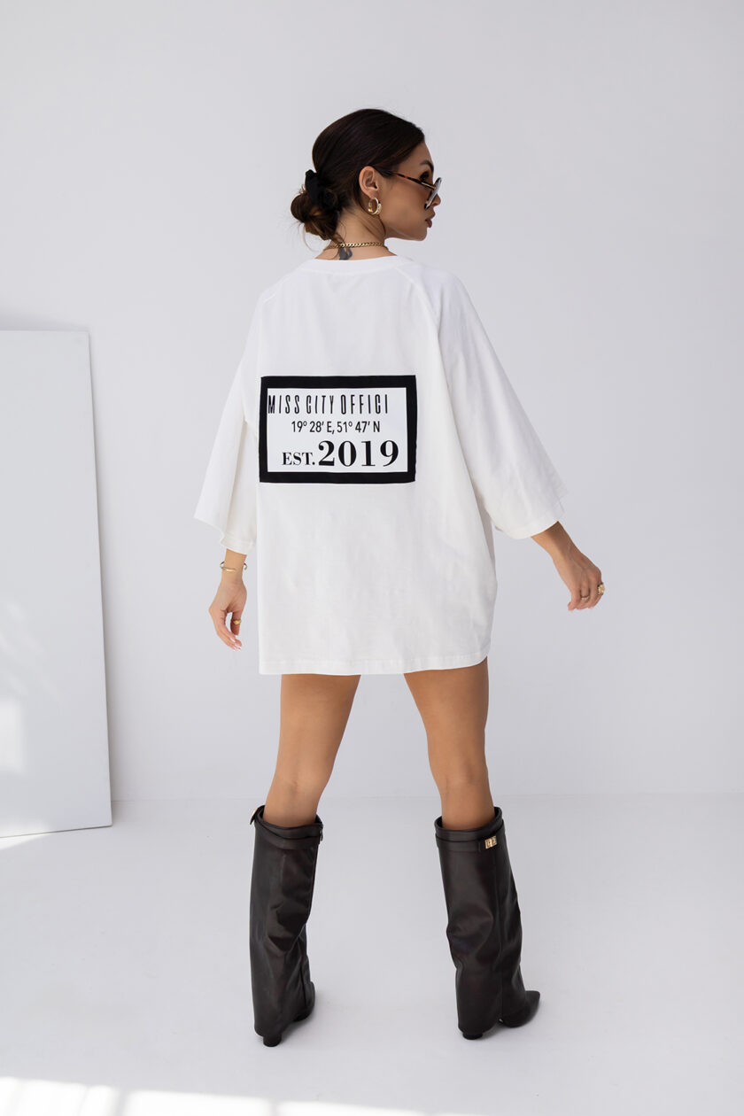 T-Shirt OVERSIZE LONG SING WHITE - obrazek 2