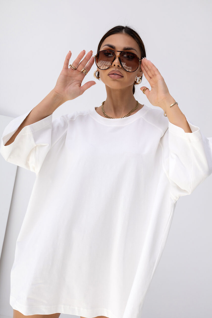 T-Shirt OVERSIZE LONG SING WHITE - obrazek 3
