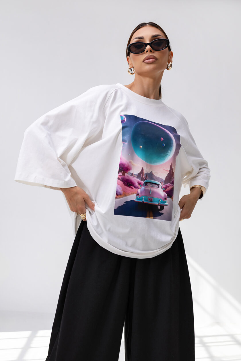 T-Shirt OVERSIZE CAR WHITE - obrazek 4