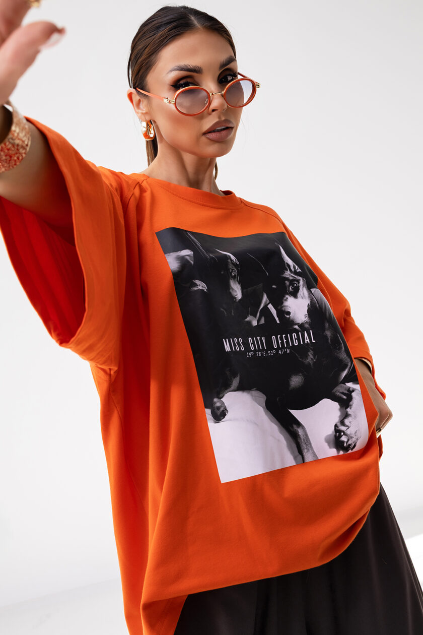 T-Shirt OVERSIZE DOBERMAN ORANGE - obrazek 4