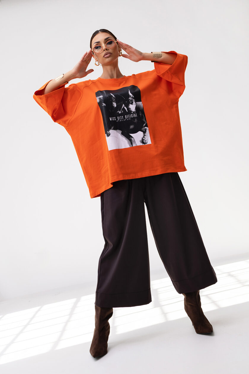 T-Shirt OVERSIZE DOBERMAN ORANGE - obrazek 2
