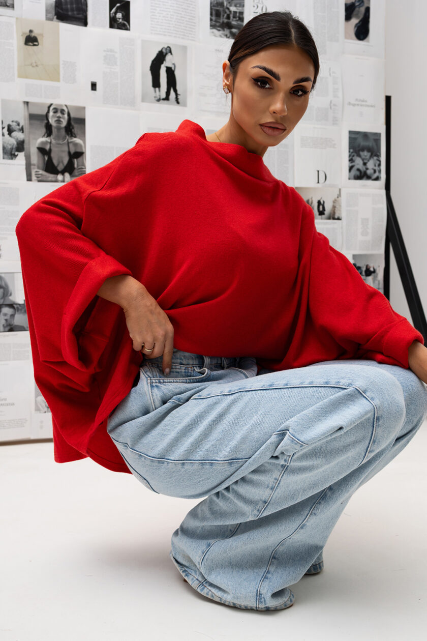 BLUZKA KIMONO SWETER RED - obrazek 4